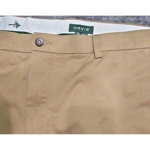 Orvis Men's Beige Cotton Twill Flat Front Straight Leg Casual Pants Size 46